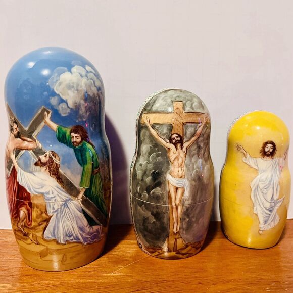 Matryoshka Nesting Dolls Life of Jesus Christ Nativity 10 Pcs Russian Signed VTG - Picture 9 of 14